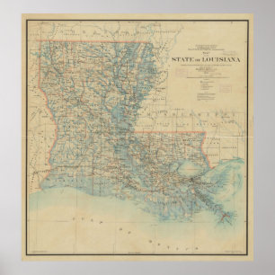 Vintage Map of Louisiana (1896) Poster