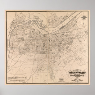 Vintage Map of Louisville Kentucky (1873) Poster