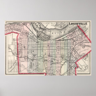 Vintage Map of Louisville Kentucky (1884) Poster