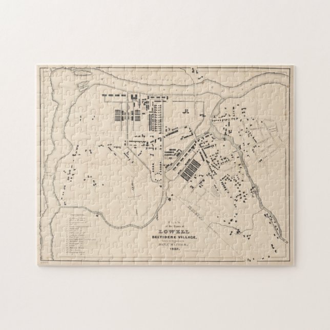 Vintage Map of Lowell MA (1832) Jigsaw Puzzle (Horizontal)