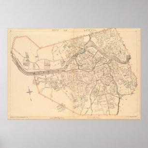 Vintage Map of Lowell MA (1904) Poster