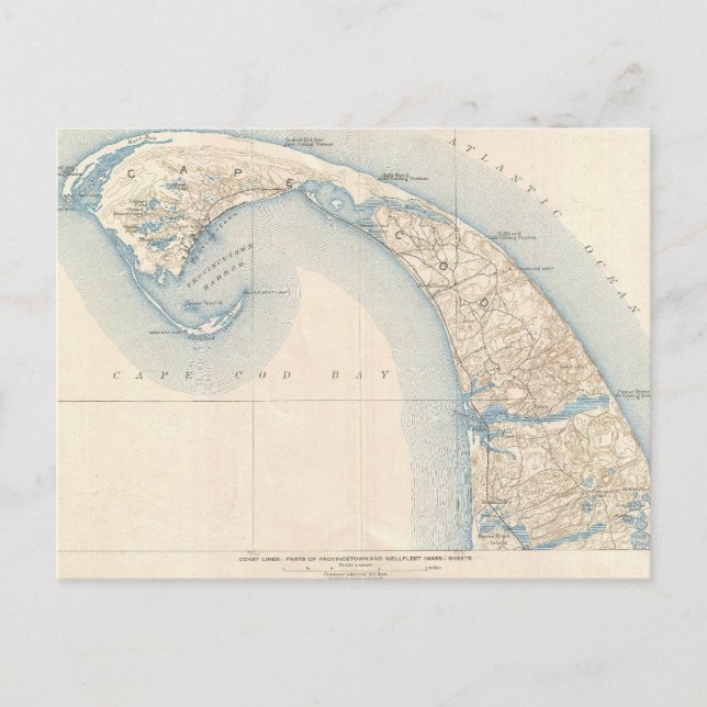 Vintage Map of Lower Cape Cod Postcard (Front)