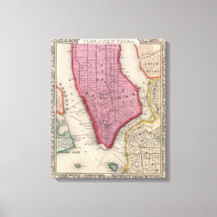 Vintage Map of Lower New York City (1860) Canvas Print