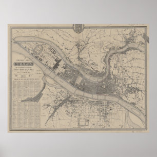 Vintage Map of Lyon France (1854) Poster