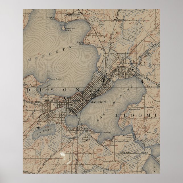 Vintage Map of Madison Wisconsin (1904) Poster (Front)