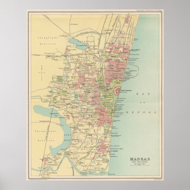 Vintage Map of Madras India (1909) Poster (Front)