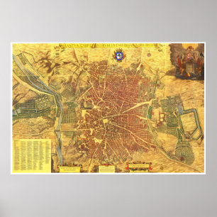 Vintage Map of Madrid Spain (1656) Poster