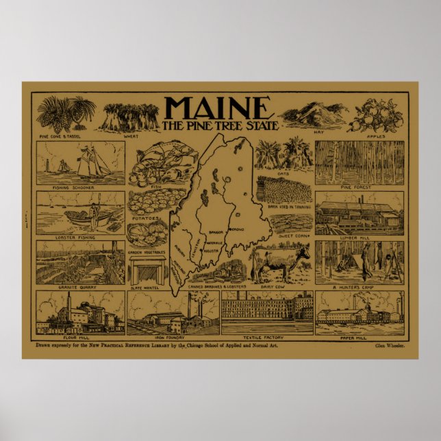 Vintage Map of Maine (1912) - Tan Poster (Front)