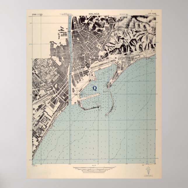 Vintage Map of Malaga Spain (1943) Poster (Front)