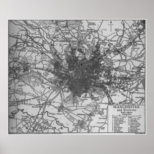 Vintage Map of Manchester England (1911) Poster