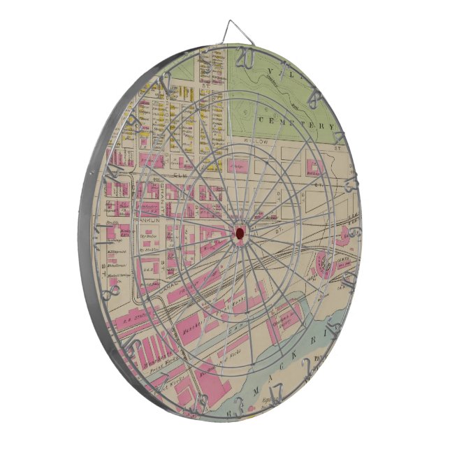 Vintage Map of Manchester NH (1892) (2) Dartboard (Front Left)