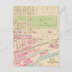 Vintage Map of Manchester NH (1892) (2) Postcard