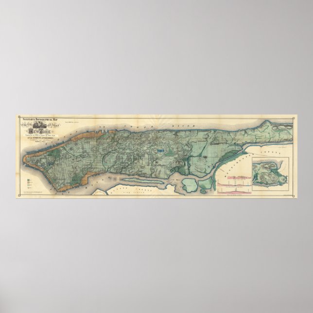 Vintage Map of Manhattan NY Poster (Front)