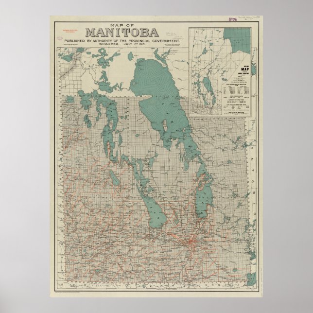 Vintage Map of Manitoba (1915) Poster (Front)