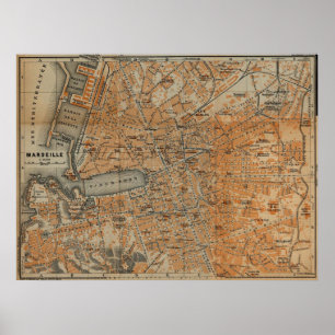 Vintage Map of Marseille France (1914) Poster