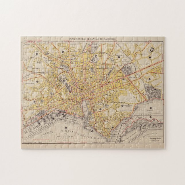 Vintage Map of Marseille France (1917) Jigsaw Puzzle (Horizontal)