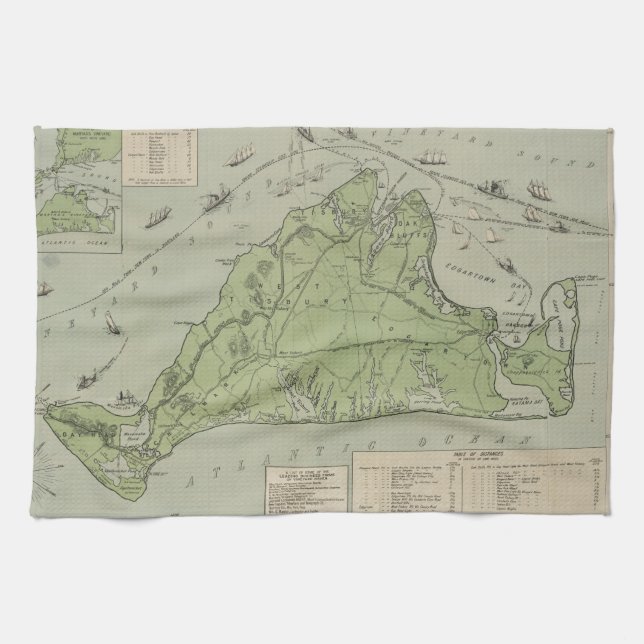 Vintage Map of Marthas Vineyard (1913) Tea Towel (Horizontal)