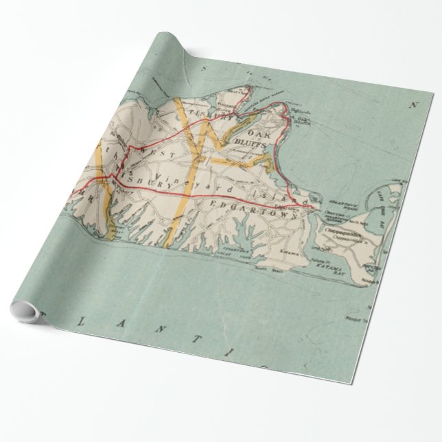Vintage Map of Martha's Vineyard (1917) Wrapping Paper (Unrolled)