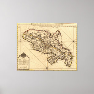 Vintage Map of Martinique Island (1742) 2 Canvas Print