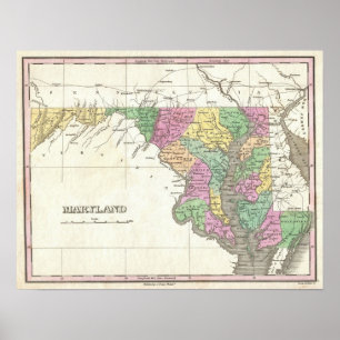 Vintage Map of Maryland (1827) Poster