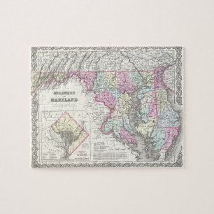 Vintage Map of Maryland (1855) Jigsaw Puzzle