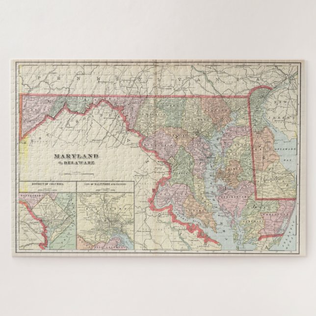 Vintage Map of Maryland (1901) Jigsaw Puzzle (Horizontal)