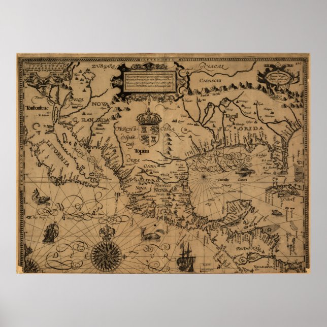 Vintage Map of Mexico (1600) Poster (Front)