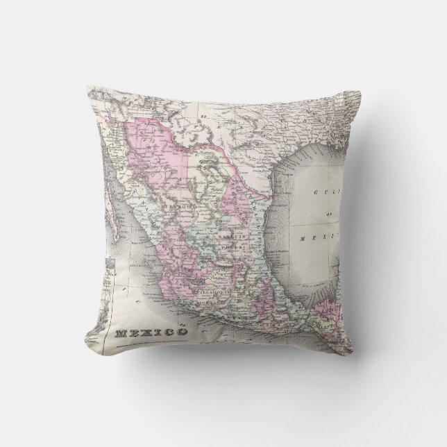 Vintage Map of Mexico (1855) Cushion (Front)