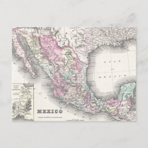 Vintage Map of Mexico (1855) Postcard