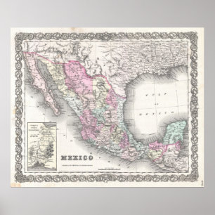 Vintage Map of Mexico (1855) Poster