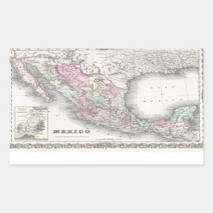 Vintage Map of Mexico (1855) Rectangular Sticker