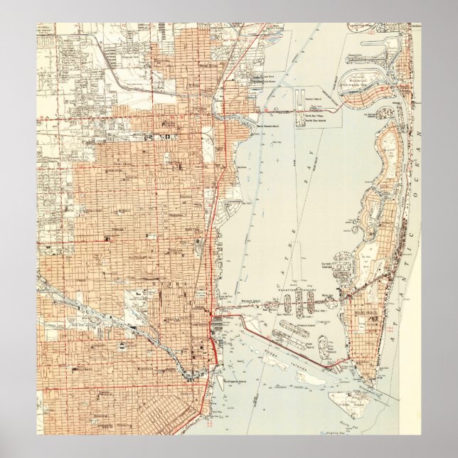 Vintage Map of Miami Florida (1950) Poster (Front)