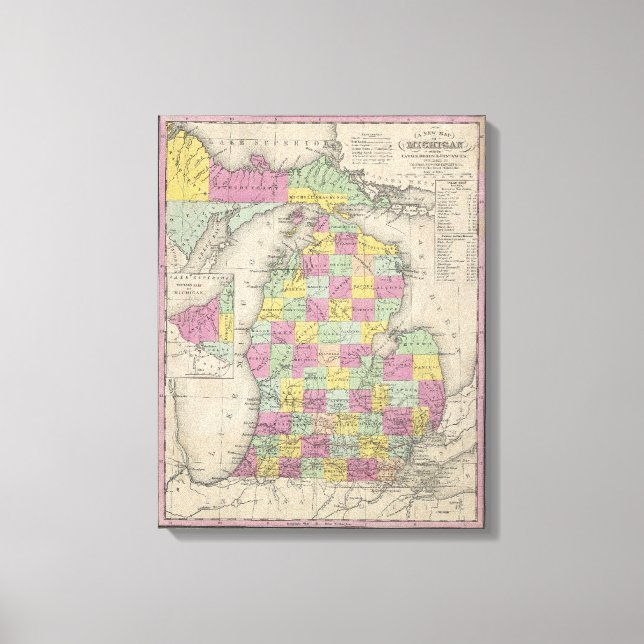 Vintage Map of Michigan (1853) Canvas Print (Front)