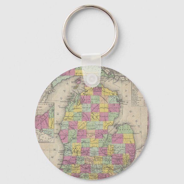 Vintage Map of Michigan (1853) Key Ring (Front)