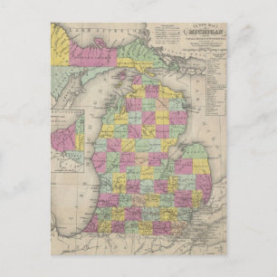 Vintage Map of Michigan (1853) Postcard