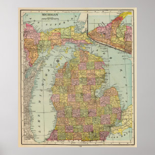 Vintage Map of Michigan (1909) Poster