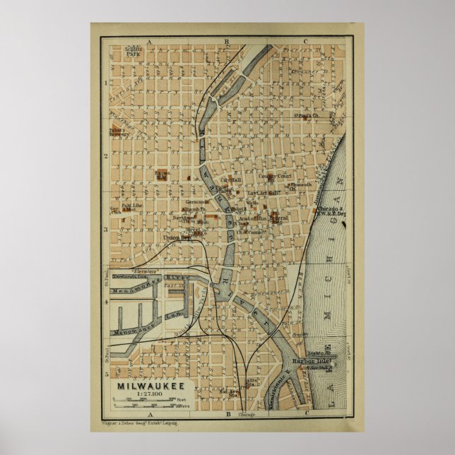Vintage Map of Milwaukee WI (1904) Poster (Front)