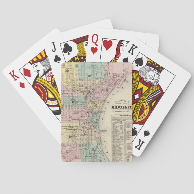 Vintage Map of Milwaukee Wisconsin (1878) Playing Cards (Back)