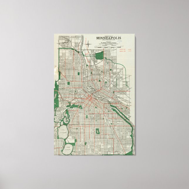 Vintage Map of Minneapolis Minnesota (1921) Canvas Print (Front)