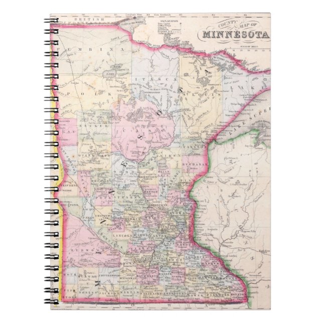 Vintage Map of Minnesota (1864) Notebook (Front)