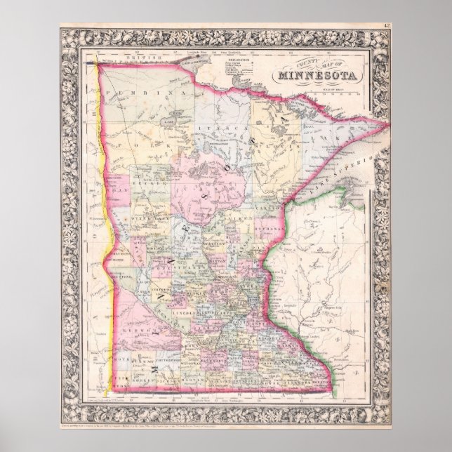 Vintage Map of Minnesota (1864) Poster (Front)