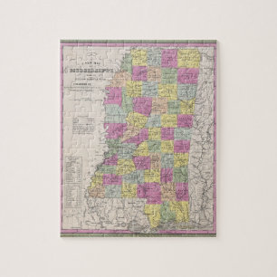 Vintage Map of Mississippi (1853) Jigsaw Puzzle