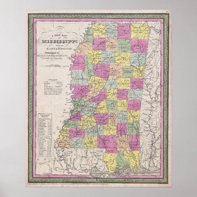 Vintage Map of Mississippi (1853) Poster (Front)