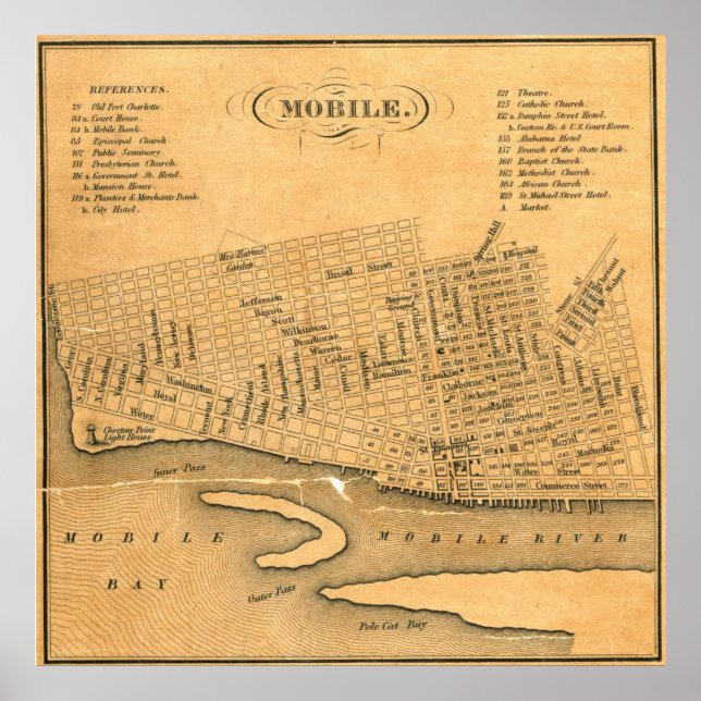 Vintage Map of Mobile Alabama (1840) Poster (Front)