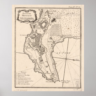 Vintage Map of Monaco France (1764) Poster