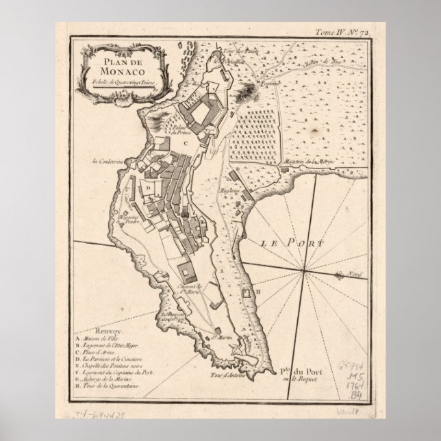 Vintage Map of Monaco France (1764) Poster (Front)