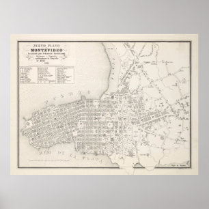 Vintage Map of Montevideo Uruguay (1865) Poster