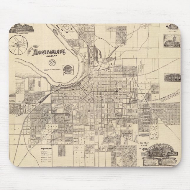 Vintage Map of Montgomery, Alabama (1899) Mouse Pad (Front)