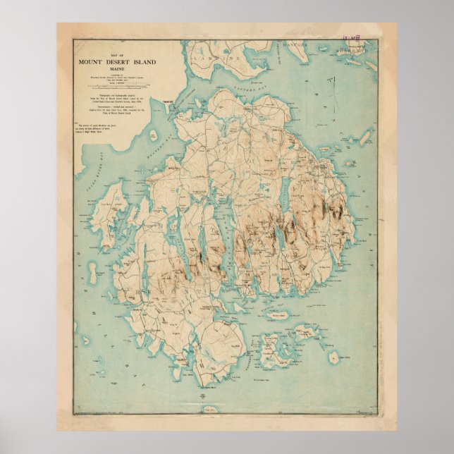 Vintage Map of Mount Desert Island ME (1901) Poster (Front)