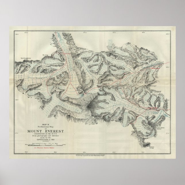 Vintage Map of Mount Everest (1921) Poster (Front)